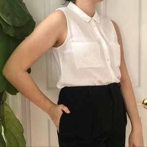 Sleeveless Button Down Shirt (White)
